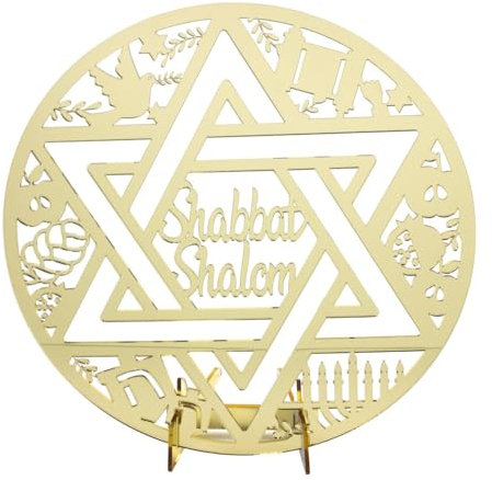Ornements juifs. Décoration Shabbat Shalom. Décoration fêtes juives. Verre Acrylique Or, Agent, Blanc, Noir, Bois. Ornements Menorah. Décoration Hanoukka.