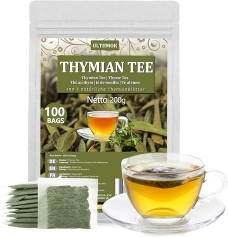 Thymian Tee, Kräutertee, natürliches Thymianblatt, Thymian Getrocknet vegan, 100 Teebeutel