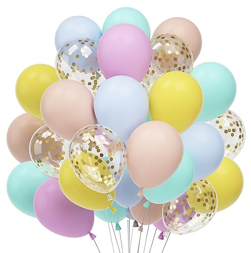 60 Luftballons Pastell, 12” Farben Konfetti Latex Ballons, Lila Orange Rosa Hellblau Azurblau Luftballons, Pastellfarben Helium Balloons für Geburtstag Verlobung Hochzeit Graduierung Feier Deko