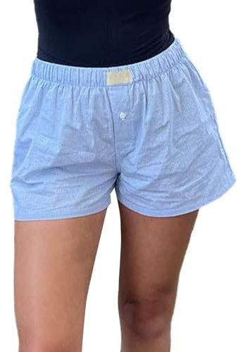 XIXIMAON Bas de Pyjama à Carreaux Femme Short de Pyjama d'été Léger avec Bouton Short de Nuit Décontracté Taille Elastique (Bleu, M)