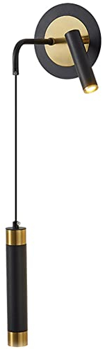 Applique murale d'intérieur LED 5 W, rotation réglable à 360 °, lampe murale ronde en métal noir avec lampe de lecture de chevet 3 W, lumière chaude 3000 K pour loft, terrasse, éclairage d'affichage