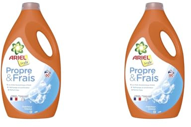 Ariel Simply, Lessive Liquide, 60 Lavages, Propre et Frais, Fraîcheur Longue Durée, Impeccable Même En Cycle Court Et À Froid, Nettoie En Profondeur, Fabriqué En France (Lot de 2)