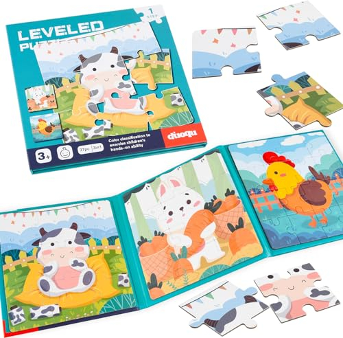 ASTARON Magnetische Puzzle für Kinder, 9-12-16 Teile Bauernhof Kinderpuzzle ab 3 Jahre, Beschäftigung für Kinder im Autofahrt Flugzeug, Kindergeburtstag Geschenke