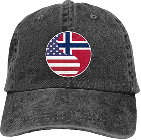 456 Herren Damen Trucker Kappe Yinyang-Flaggenkombination Von Amerika Und Norwegen Distressed Basecap Vintage Baseballmütze Leicht Baseball Kappe Mütze Für Tennis Wander Golf