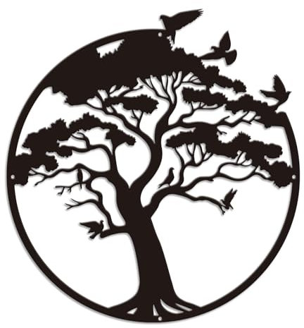 Décoration Murale en Métal noir, Arbre de vie Avec des Oiseaux de Décoration Murale 30CM Pour Salon Chambre Salle de Bain, Idées de Cadeaux D'art Mural Moderne en métal Pour La Maison
