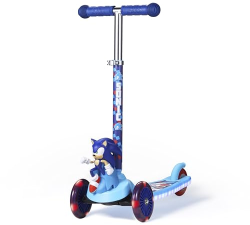 Sonic The Hedgehog Kids 3-Wheel Kick Scooter with Light-Up Wheels and