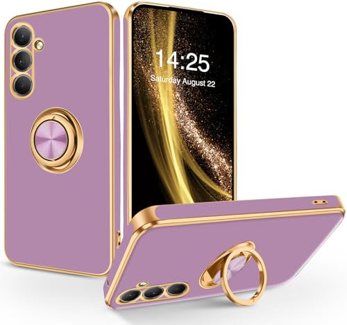 SouliGo Cover per Samsung Galaxy S24 con anello a 360°, adatta per supporto magnetico per auto sottile placcato in TPU morbido Bumper per Samsung S24, lilla viola