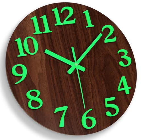 Warminn MDF Leuchtend Wanduhr Ohne Tickgeräusche Lautlos 30cm Quarz Modern Groß Batterie Wanduhr Einfach zu Lesen für Zimmer Zuhause KüChe Schlafzimmer Büro Schule
