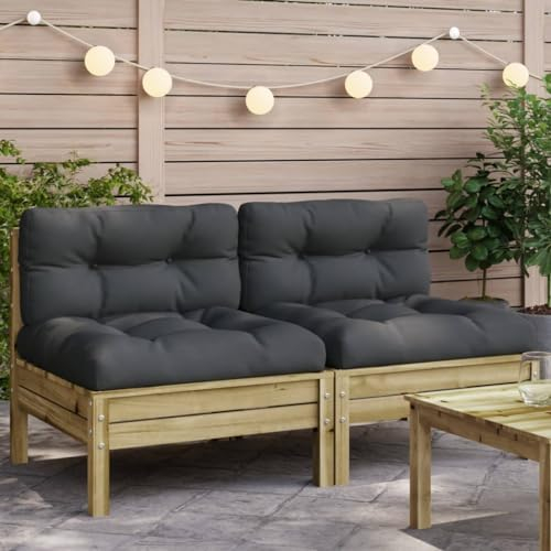 HEFZGDB Gartensofa ohne Armlehnen mit Kissen 2 STK. Kiefernholz Balkon Sofa Gartenmöbel Lounge Sofa Outdoor Geeignet für Terrasse, Pool und Garten.