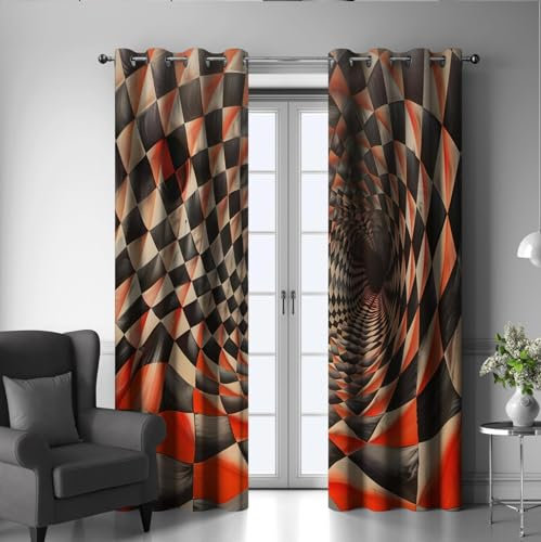 LANDOCROWN Shabby Chic Verdunkelungsvorhänge 3D-Drucke Vortex Psychedelisches Thema Schalldichte Fenstervorhänge Energiesparender dekorativer Vorhang 2X B140 x H300 cm