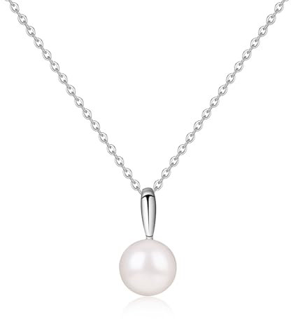 GAVU Damen 925 Silber Halskette mit weißer Süßwasserperle Anhänger Silberkette für Frauen