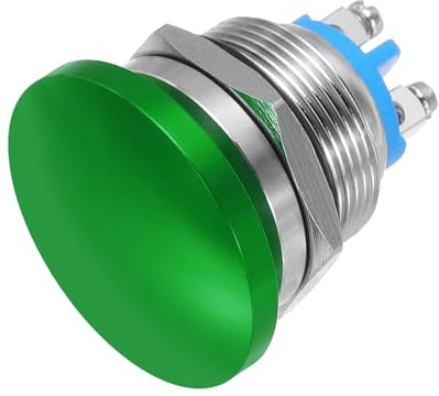 sourcing map 1 interrupteur à bouton poussoir momentané à tête champignon 5 A 250 V AC 22 mm Vert 1NO étanche IP65 SPST Installation ronde bombée 2 vis à pied interrupteur