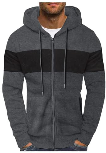 Männlicher Winter Farbblock Hoodie Farbblock Pullover Kordelzug Fleece Sweatshirt Herren Pullover Dick (b-BK5, M)