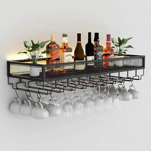 Estantes de vino montados en la pared, estante de almacenamiento de copas de vino, soporte de hierro para botellas, estantes de barra para botellas de licor, para barra de cocina casera Star of Light