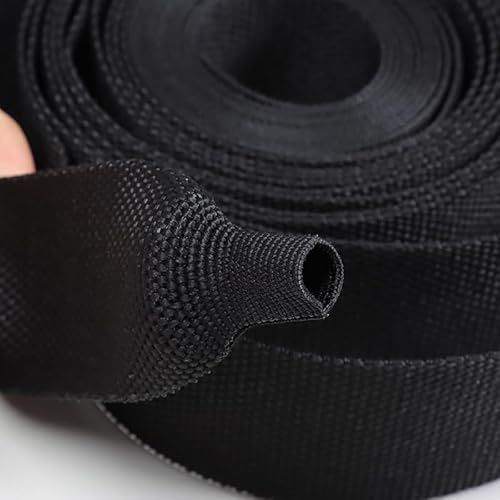 JWOO Gaine de câble tressée thermorétractable de 6 à 100 mm de diamètre, Gaine de Protection Ignifuge for Fil Pet, Organisateur de Ligne Automatique, ID*L(Black,12MM*5M)