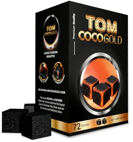TOM COCO 72 Naturkohlewürfel - 25mm Kohlen - Kokoskohle zum Grillen und Entspannen (1)