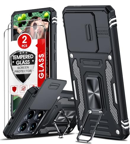 LeYi Handyhülle für Xiaomi 14T Pro 5G Hülle [2 Glasfolie Schutzfolie] Militär Standard Kameraschutz Handy Hüllen mit Metall Ring Halter Schutzhülle Outdoor Kratzfest Cover 14 T Pro 5 G Case Schwarz