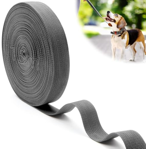 Mbsomnus 15M Gurtband Polypropylen Gurtband 25 mm Dunkelgrau Baumwolle Taschengurt Gurtbänder Wasserresistent Nylonband für Schneiden Nähen DIY Rucksack Gepäckgurten Handtaschen Hundeleinen