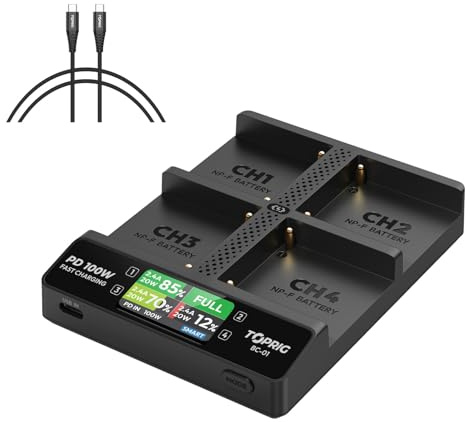 Accsoon Toprig BC-01 PD 100W 4-Kanal LCD Display NP-F Akkuladegerät mit Stromerkennung für Sony NP-F970 NP-F750 NP-F550 Akku-100W PD Adapter Nicht im Lieferumfang enthalten