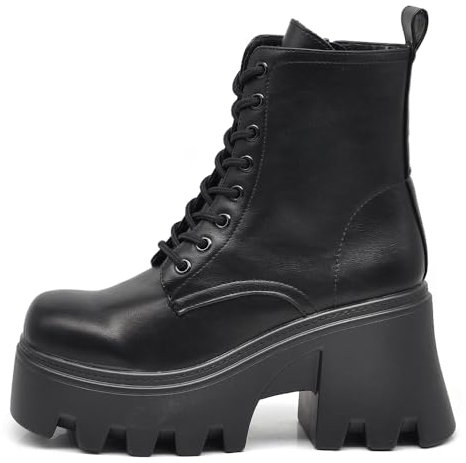 IF FASHION Stivaletti Tronchetti Anfibi da Donna In Pelle Sintetica Con Tacco Grosso Platform Zeppa Dippio Fondo Carrarmato MP752-1 nero N.41