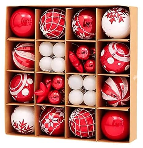Top Sale Christbaumkugeln, bruchsicher, matt, glitzernd und glänzend, Rot und Weiß, 60 und 30 mm, 44 Stück