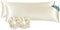 RUIKASI Satin Kissenbezug 40x145 Beige - Seitenschläferkissen Bezug 40 x 145 2er Set mit Reißverschluss wie Seidenkissenbezug mit 2 Haargummis，Kopfkissenbezug 145x40 für Seitenschläfer Kissen