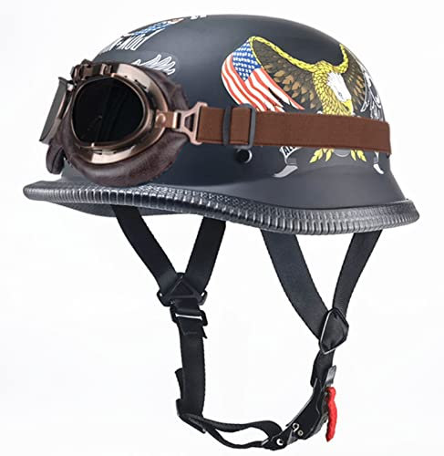 Casque de Moto Jet Bols Scooter Vespa avec Visière UV Hommes et des Femmes réglable de Moto Lunettes Casque Demi Casques Vintage Style B,L