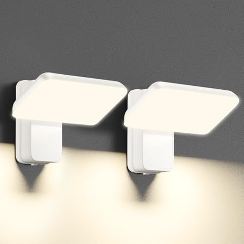 brightower Außenlampe, LED Wandleuchte Aussen, Wasserdicht IP65 aussenlampe wand, Wandleuchte Innen/Außen mit Schwenkbar LED Panel, Warmweiß 3000K Außenwandleuchte (Weiß 2 Stück)