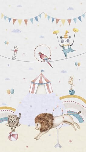 A.S. Création Children's Room Wallpaper Lilly & Luis Sturdy Photo Wallpaper with Circus Motifs, 1.59 m x 2.80 m, Multicoloured, Made in Germany, 770721.
