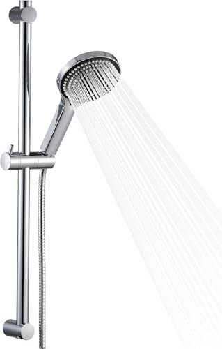 OFFO Duschstange mit Brause 90cm,Duschkopf mit Schlauch und Halterung,Duschkopf mit 6 Strahlarte, und 1,6 m Schlauch, Verstellbarem 900mm Brausestangenset, Chrom