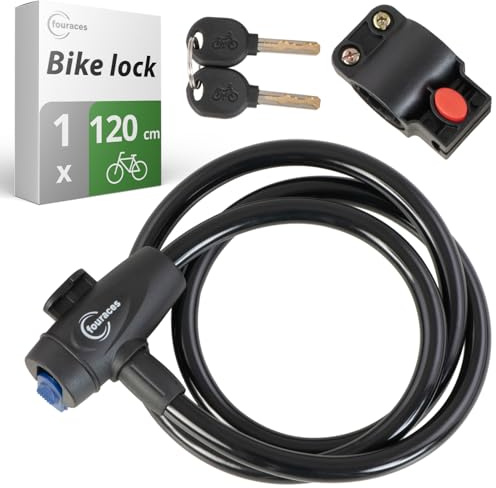 fouraces lucchetto per bicicletta, 120 cm, 2 chiavi, 12 mm, antifurto per scooter elettrico, bici, monopattino, casco, nero