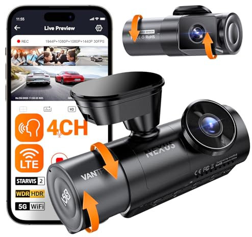 Vantrue N5S 4 Channel 360° All Sides Dash Cam, STARVIS 2, IR Night Vision, 2.7K+1080P+1080P+1440P Front Rear Inside Dashcam, WiFi, HDR/WDR, Voice Control, GPS, Parking Mode Dash Camera, Support 1TB