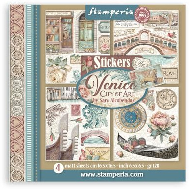 Stamperia - Stickers for Scrapbooking, Albums, Card Making, Bullet Journalling, and More, Acid Free, Pre-Cut, 4 Sheets, Self-Adhesive, Perfect for Hobbies, Crafts, and Gifting (Venice, City of Art)