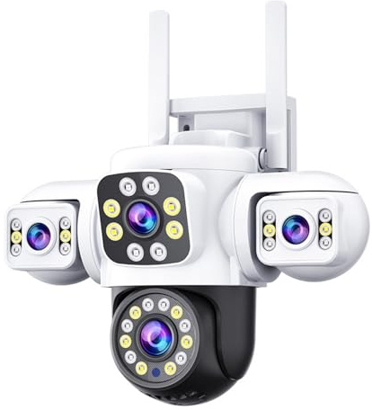 VBESTLIFE Triple Lens WiFi PTZ -Überwachungskamera, DREI -Linsen -Überwachungskamera Outdoor, 1080p 360 ° Anzeigen Kein Blinder Punkt, Autoverfolgung, 2 Wege Audio (EU-Stecker)