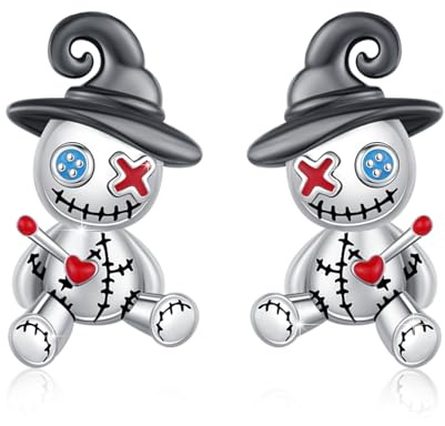 TRISHULA Voodoo Puppen Ohrringe 925 Sterlingsilber Gothic Geister Ohrringe Hexen Stecker Voodoo Schmuck für Frauen Halloween Weihnachten Geburtstag