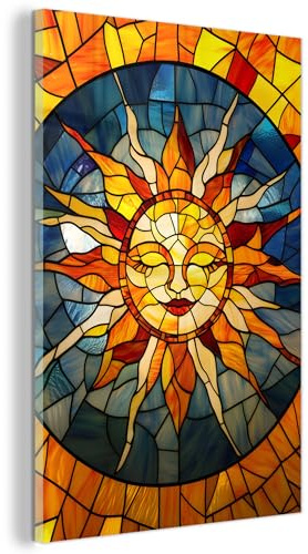 MuchoWow© Tableau en Verre Décoration Murale pour Chambre Salon Maison | 40x60 cm - Appartement Impression sur Déco Moderne Mosaïque - Soleil - Jaune - Cercle