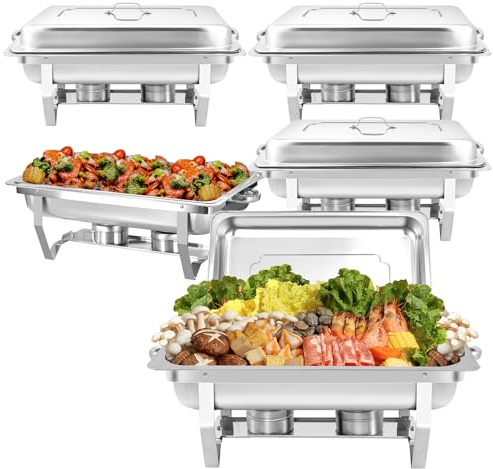 PRIJESSE 5 Stück 8 QT Chafing Dish für Buffet, Edelstahl Chafing Dish Buffet Sets, Stapelbares Design Speisenwärmer für Partys, Hochzeiten, Zuhause, Weihnachtsbuffets
