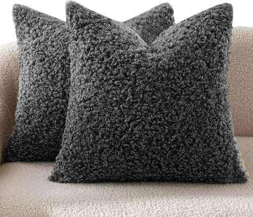 Teddy Fleece Kissenbezüge 40x40 60x60 2er Set Kissenbezug 50x50, Sofa Kissenhüllen Für Dekokissen Dekorative Zierkissen -hüllen, Kissen Bezug Vielseitig Einsetzbar(Dunkelgrau,50x50 cm Set of 2)