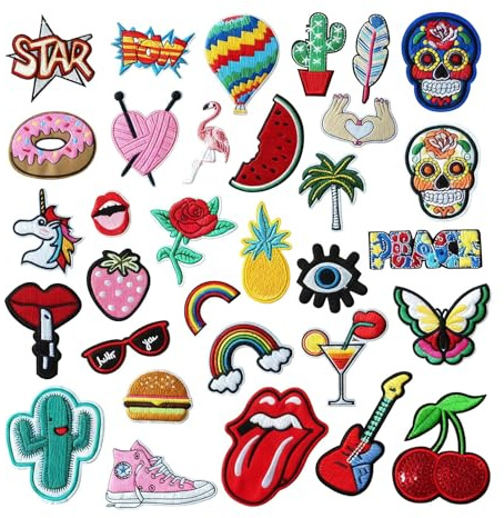 32 Piezas Termoadhesivos Parche para Ropa, Pegatinas de Tela con Plancha | Bordados para Personalización de Ropa, Coser Planchar para Ropa para Ropa Camiseta Jeans Sombrero Pantalones Bolsas