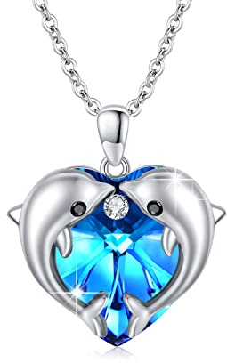 REDSUN Delfin Kristall Kette 925 Sterling Silber Blau Anhänger Damen Mädchen Delphin Meer Schmuck Delfine Anhänger Hypoallergen Geschenk für Freundin Mutter Tochter Geburtstag Valentinstag Weihnachten