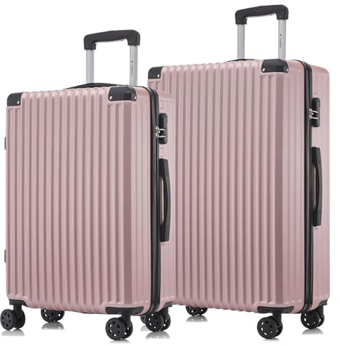 YONSLY Trolley Reisekoffer Suitcase Set, Rollkoffer Handgepäck, Kofferset, Gepäckset Hartschalenreisekoffer mit 4 Rollen 360°, Zahlenschloss, Weicher Gummigriff (2er Set, L&XL, Roségold)