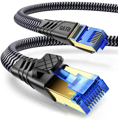 NORSHY Cat 8 LAN Kabel 8m, 40Gbps Netzwerkkabel 2000MHz Gigabit Hochgeschwindigkeits Internetkabel, Flach S/FTP RJ45 Kabel Geflochtener Patchkabel für PS5/PS4, Switch,TV, PC, Modem, Router