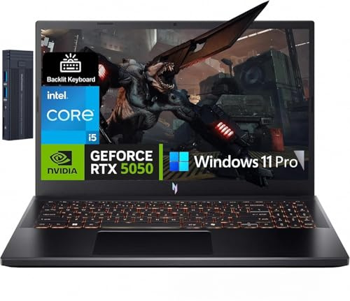 acer Nitro V 15,6 FHD IPS 165Hz Gaming Laptop, Intel Core i5-13420H, GeForce RTX 5050, 16GB RAM 1TB SSD, Wi-Fi, Webcam, Tastiera retroilluminata, 128gb 9H Docking Station, Windows 11 Pro, Nero