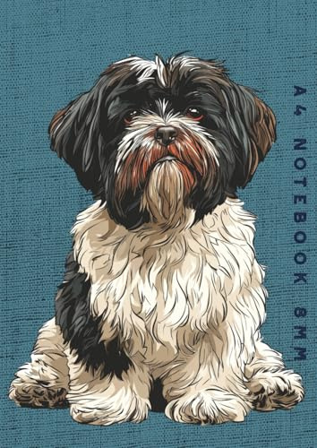 A4 Notebook 8mm: Black and White Shih Tzu Dog