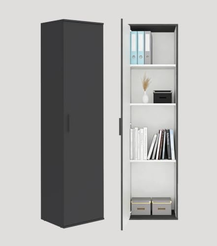 mokebo Mehrzweckschrank schmal (42 cm) 'Der Kompakte' Made in Germany aus Holz Schmaler Haushaltsschrank 1 Tür 3 Fachböden 180 cm hoch Universalschrank Anthrazit
