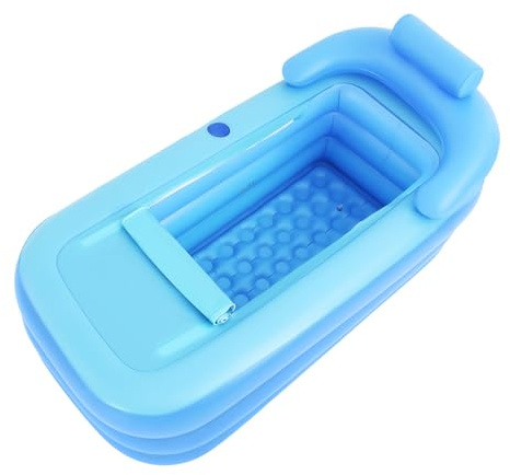 Baignoire gonflable pour adulte - En PVC - Pliable - Avec couvercle - Portable - Avec fond épais - Pour le spa à la maison et le bain polaire, peu encombrante - Bleu - 160 x 84 x 64 cm