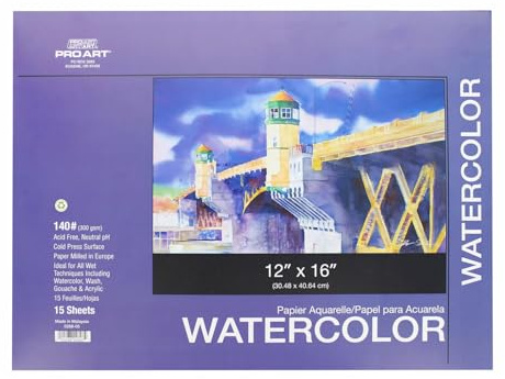 Pro Art Watercolor Pad 12x16 AF 140lb 15pc Block, Watercolor Paper, Sketchbook, Water Color Paper, Paper Pad, Journal, Book, Paint Painting Paper