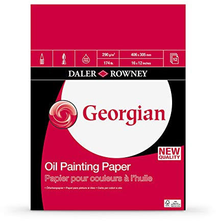 Daler-Rowney Georgian Oil Paper, Linen Texture, 290 gsm, 174lb, Pad, Glued 1 Side, 16 x 12in - 40.6 x 30.5 cm, White, 12 Sheets