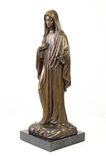 Decoratie Bronzefigur Skulptur Motiv: Madonna auf Marmorsockel Bronze Höhe 58,1 cm
