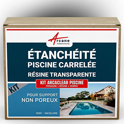 Résine Étanchéité Piscine Carrelée 10 m², support non poreux Transparent | Étanchéité Incolore Carrelage et Béton, Primaire d'Accrochage, Répare, Résiste au Chlore et Sel - Arcane Industries